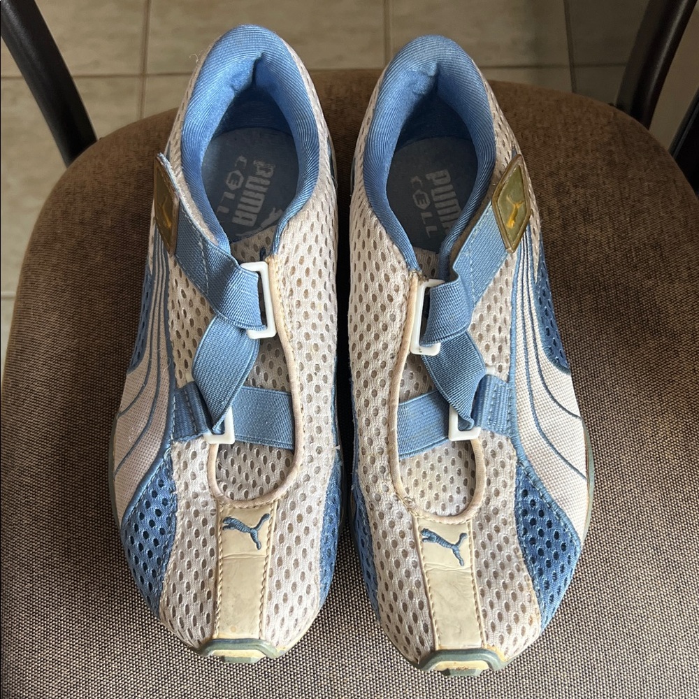 Puma Light Blue and White Slip-On Velcro Sneakers